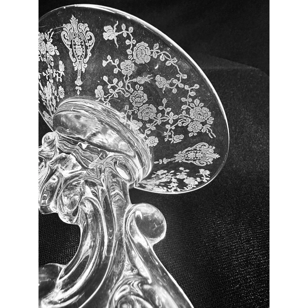 2 Cambridge Rose Point 2 Lite Candle Holder Keyhole Etched Glass Pair Candelabra